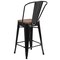 Merrick Lane Donnely Metal Dining Stool with Curved Slatted Back and Textured Wood Seat